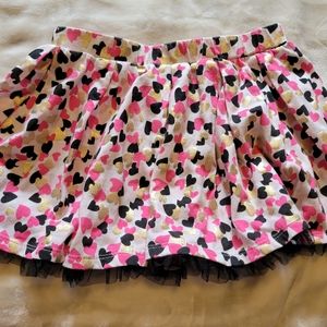 EUC Epic Threads Girls A-line Skirt, White With Pink, Black And Gold Hearts SZ 6
